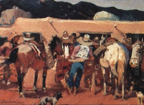 Indians At Taos Oil Painting by Laverne Nelson Black