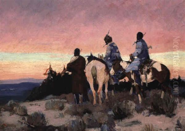 Blackfeet Sundown Oil Painting by Laverne Nelson Black