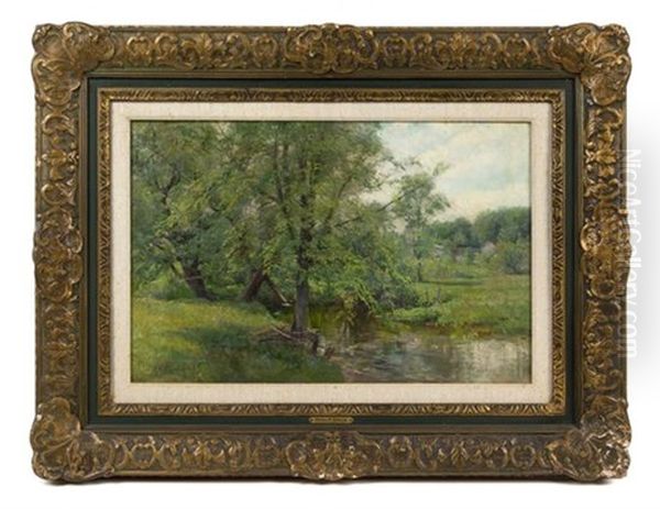 River Landscape Oil Painting by Olive Parker Black