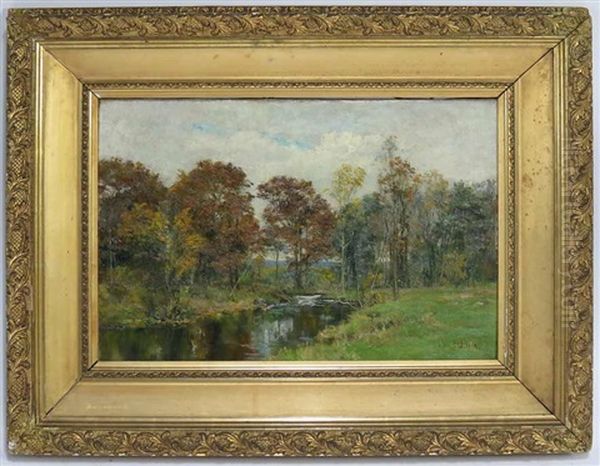 Summer Landscape With Stream Oil Painting by Olive Parker Black