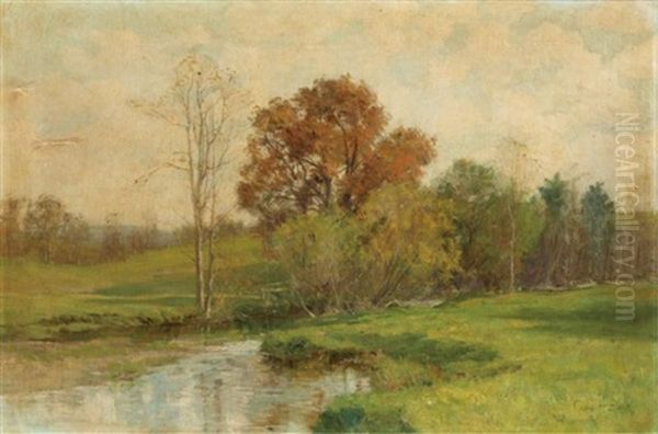 Autumn Landscape With Creek Oil Painting by Olive Parker Black