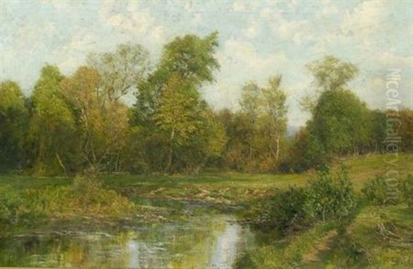 Summer Landscape With A Stream Oil Painting by Olive Parker Black