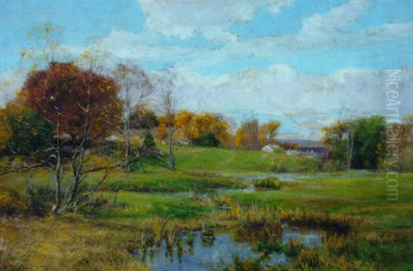 River Landscape Oil Painting by Olive Parker Black