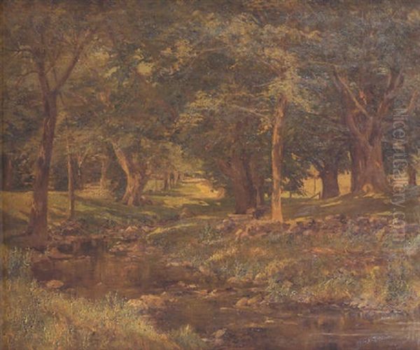 A Summer River Landscape Oil Painting by Olive Parker Black