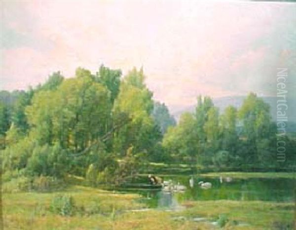 Summer On The Pond Oil Painting by Olive Parker Black