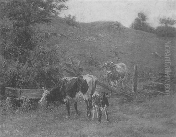 Cows Watering Oil Painting by Olive Parker Black