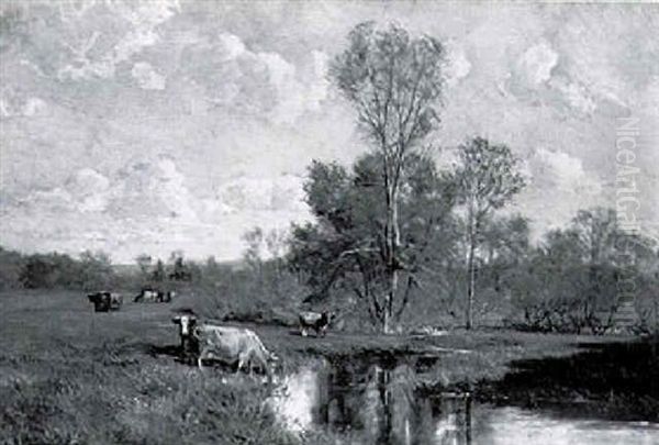 Landscape With Cattle Oil Painting by Olive Parker Black