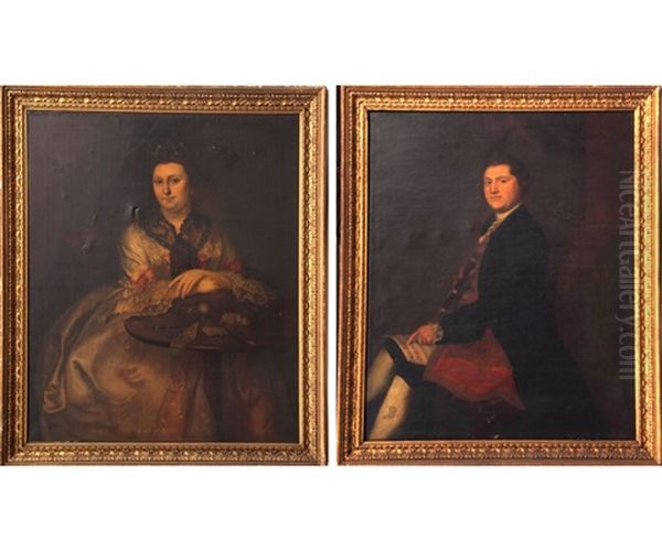 Portrait Of Thomas Hooper And His Wife Mary (nee Winsmore)  Of Worcester (pair) Oil Painting by Joseph Blackburn