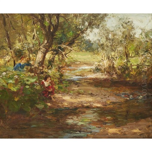 By The Stream Oil Painting by Thomas Bromley Blacklock