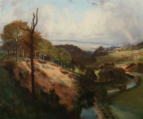 The Almond, Near Newbridge (spring Landscape With Rainbow) Oil Painting by Thomas Bromley Blacklock