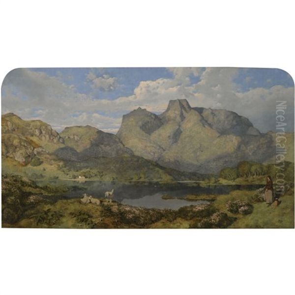 Esthwaitelakeand The Langdale Pikes Oil Painting by William James Blacklock