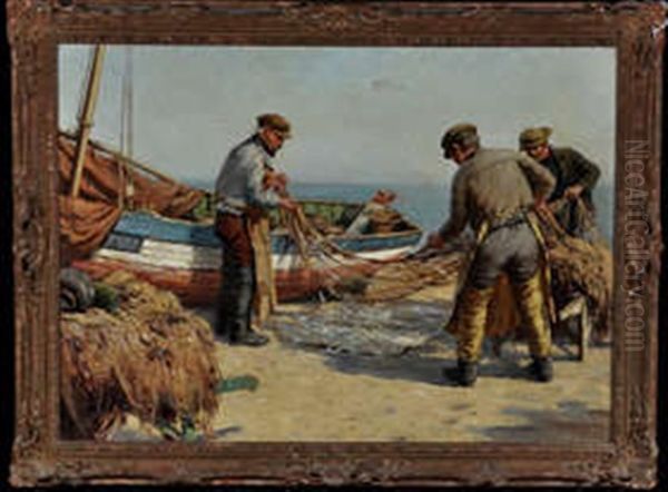 Unloading The Catch Oil Painting by William Kay Blacklock