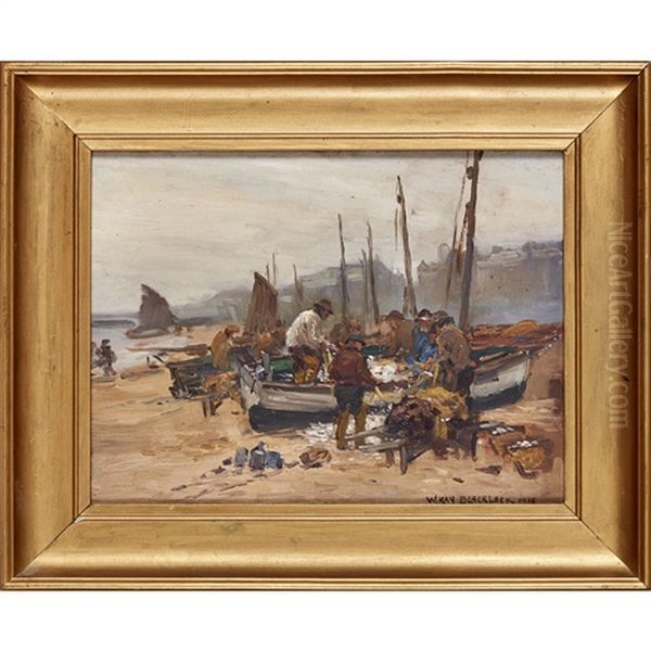 Sprat Fishers Oil Painting by William Kay Blacklock