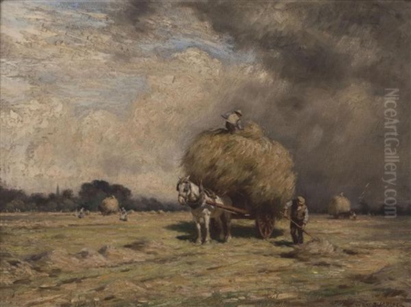 Saving The Hay Under An Impending Storm Oil Painting by William Kay Blacklock