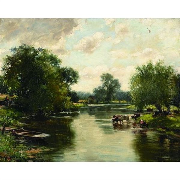 Cattle Watering In A Stream Oil Painting by William Kay Blacklock