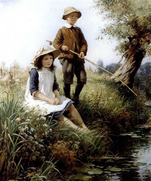 The Young Anglers Oil Painting by William Kay Blacklock