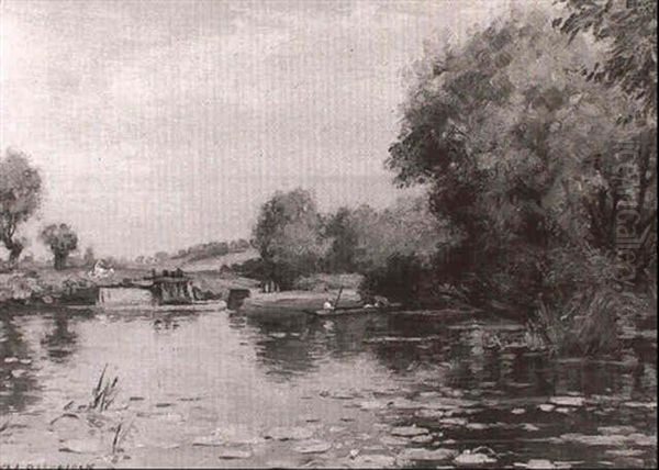 The Lock, Copthorne On Avon Oil Painting by William Kay Blacklock