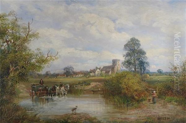 A Village Scene By A Ford Oil Painting by Walter Blackman