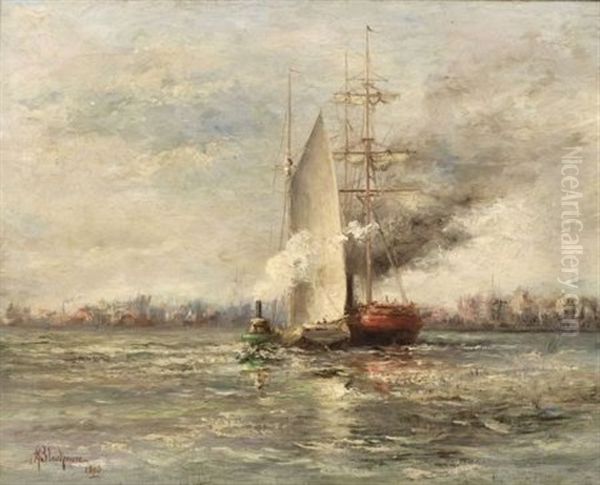 Tugging The Ship Oil Painting by Arthur Edward Blackmore