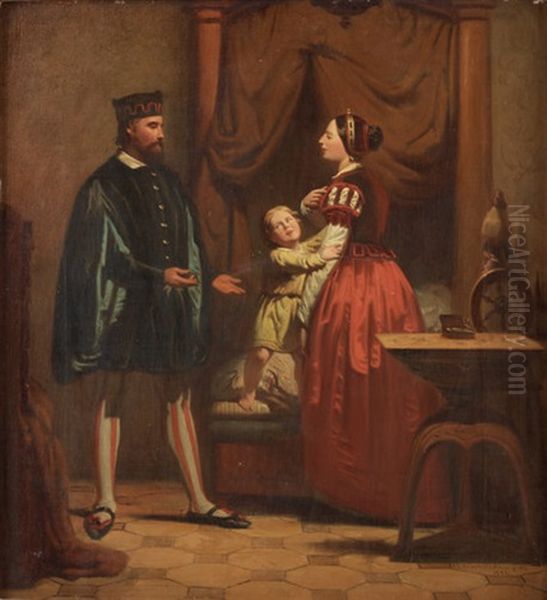 Historisk Scen, Mojligen Forestallande Erik Xiv, Karin Mansdotter Och Sonen Gustav Oil Painting by Johan Zacharias Blackstadius