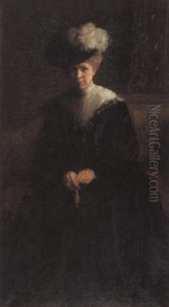 A Portrait Of A Lady In A Blue Dress And Plumed Hat Oil Painting by Harriet Blackstone