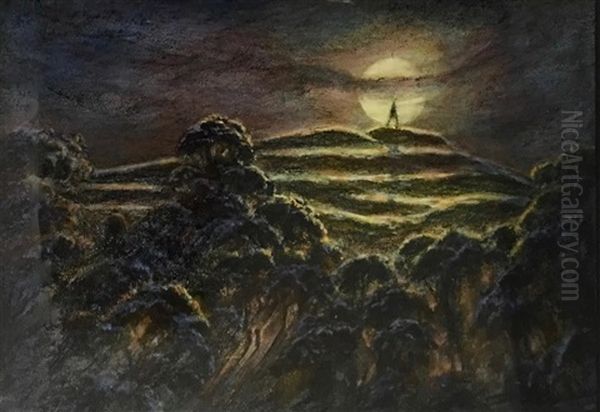 Moon Over Mt Eden Oil Painting by John Blair