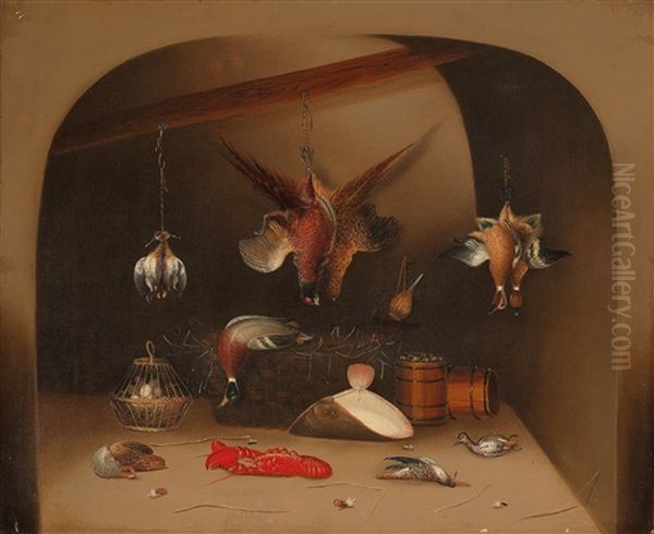 Ein Paar Stillleben Mit Erlegtem Wildgeflugel Und Hasen Sowie Erlegtem Geflugel Und Einem Gekochten Hummer Oil Painting by Benjamin Blake