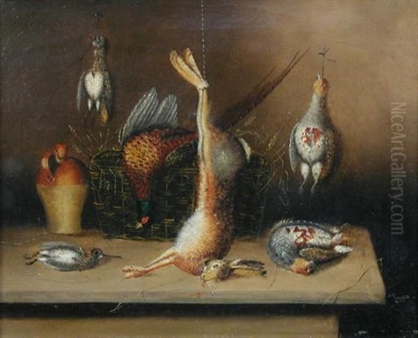 Still Life Of A Woodcock, A Teal, Mackerel, A Turbot And A Lobster; And A Still Life Of A Hare, A Snipe, A Pheasant And English Partridge Oil Painting by Benjamin Blake