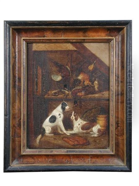 Study Of Spaniels In A Kitchen Interior, With Dead Game On A Shelf Behind; And Study Of Pointers In A Kitchen Interior, With Dead Game On A Shelf... (pair) Oil Painting by Benjamin Blake