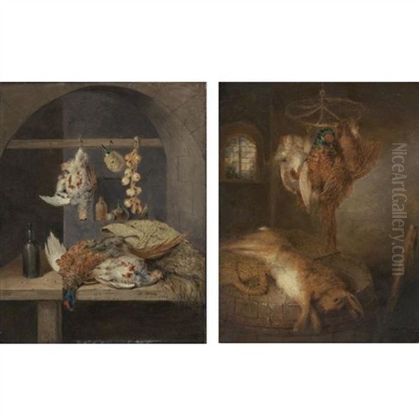 Still Life With Game (+ Another, Similar, Lrgr; Pair) Oil Painting by Benjamin Blake