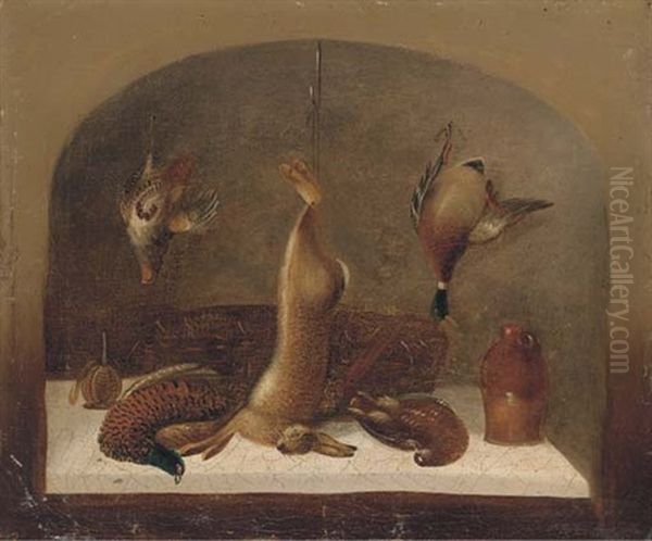 A Kitchen Still Life Within A Feigned Niche (+ Another Similar; Pair) Oil Painting by Benjamin Blake