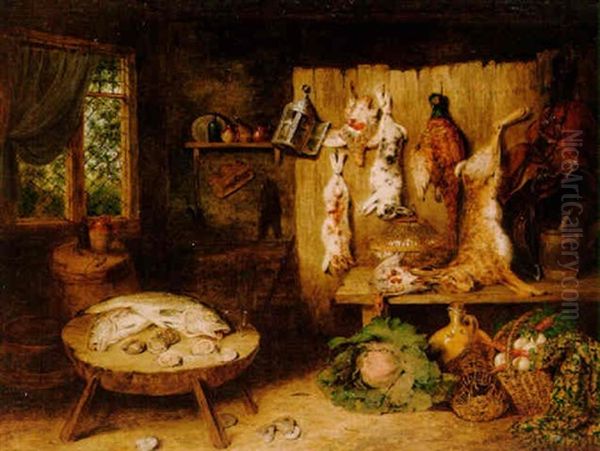 Cottage Interior With Game Oil Painting by Benjamin Blake