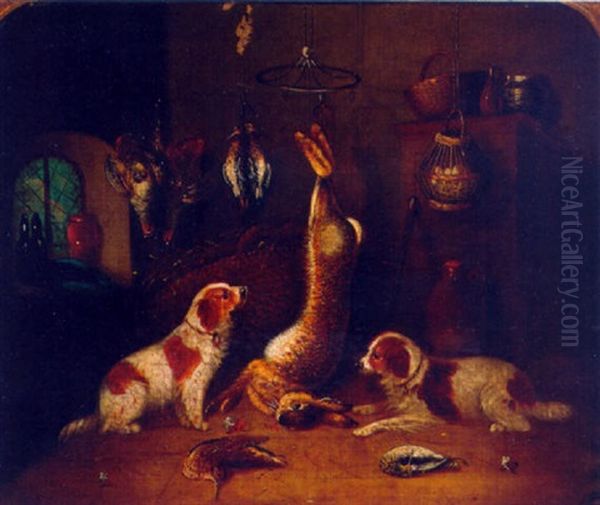 Spaniels In A Larder With Dead Game Oil Painting by Benjamin Blake