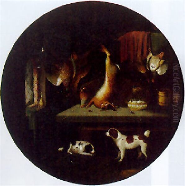 Spaniels In A Game Larder Oil Painting by Benjamin Blake