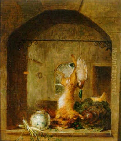 Still Life With Hare And Duck In A Larder Oil Painting by Benjamin Blake