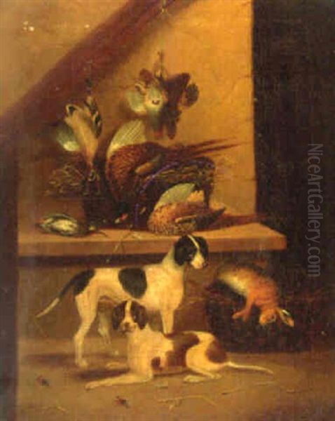 Dogs With Dead Game In A Larder Oil Painting by Benjamin Blake