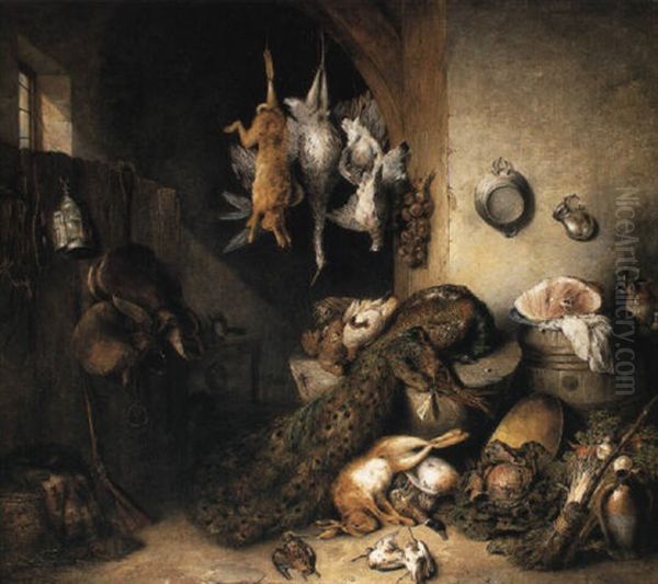 Still Life Of Game In An Outhouse Oil Painting by Benjamin Blake