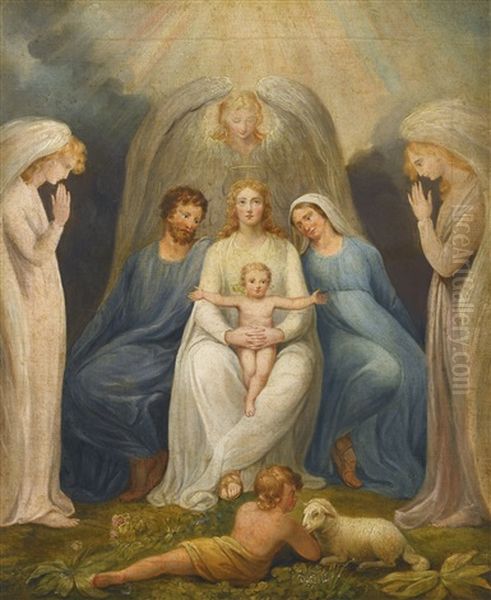 The Holy Family 'christ In The Lap Of Truth' (overpainted By Another Hand) Oil Painting by William Blake