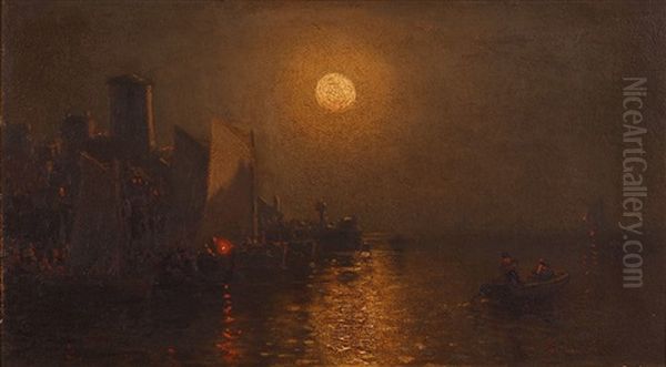 Moonlit Castle Harbour Oil Painting by Ralph Albert Blakelock