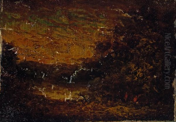 Forest Pond And Indians Oil Painting by Ralph Albert Blakelock