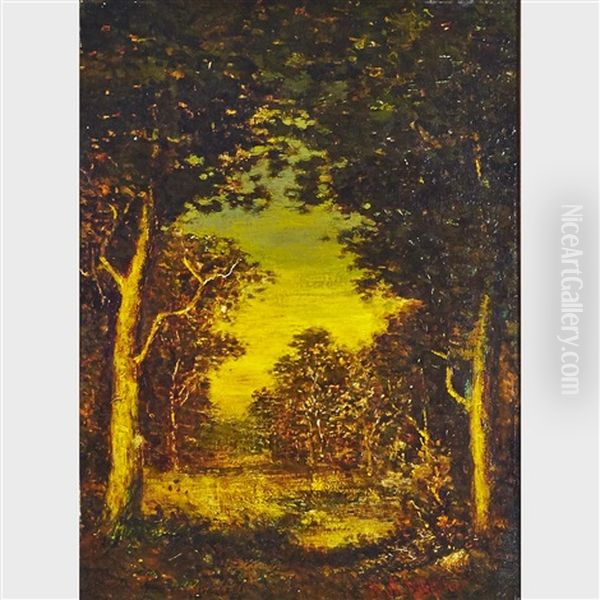 Sunset On A Woodland Pool Oil Painting by Ralph Albert Blakelock