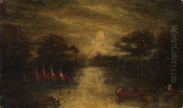 Indian Encampment On A River Bank Oil Painting by Ralph Albert Blakelock