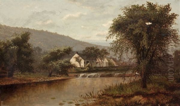 Houses Along A Stream Oil Painting by Ralph Albert Blakelock