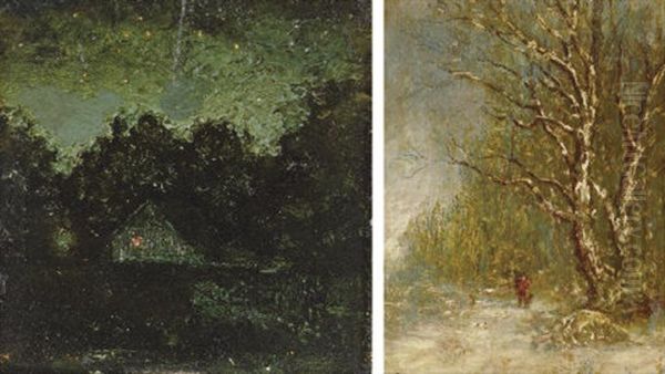 Night (+ Winter Forest Scene With Woodcutter; 2 Works) Oil Painting by Ralph Albert Blakelock