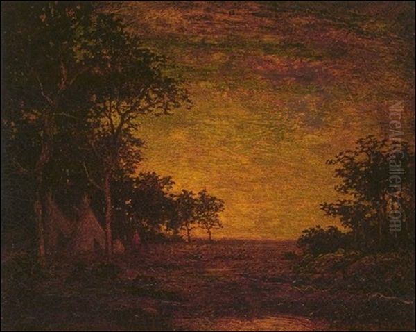 Sunset And Indian Encampment Oil Painting by Ralph Albert Blakelock