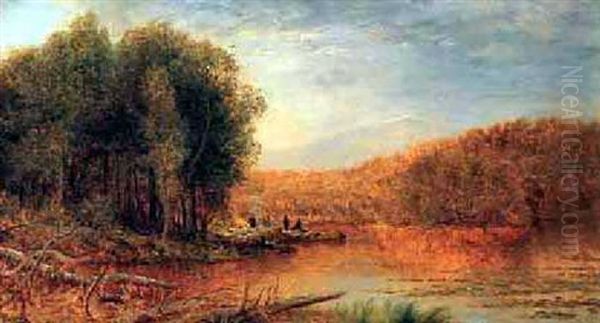 Schroon Lake, New York (five Figures In A Landscape) Oil Painting by Ralph Albert Blakelock