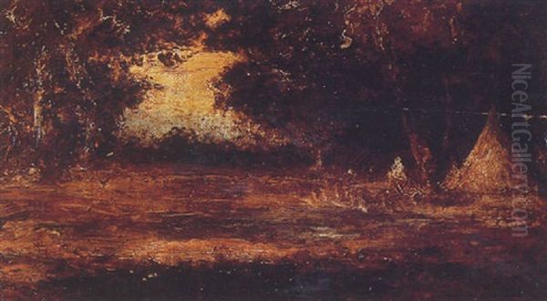 Sunset On An Indian Encampment Oil Painting by Ralph Albert Blakelock