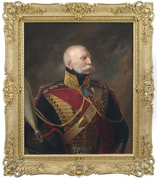 Portrait Des Ernst August I. (1771-1851) Konig Von Hannover, Herzog Von Braunschweig-luneburg Als Halbfigur In Husarenuniform Oil Painting by Louis Ammy Blanc