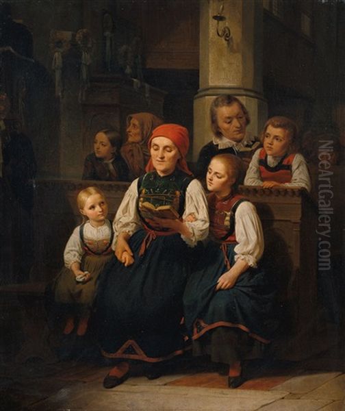 Bauernfamilie In Der Kirche Oil Painting by Louis Ammy Blanc