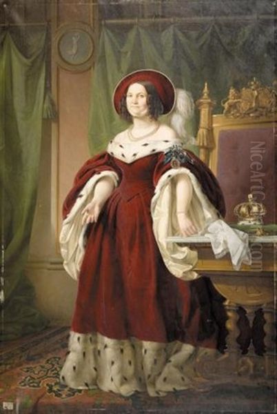 Portrait Of Queen Friederike, Wife Of Ernest August I, King Of Hanover (konigin Friederike, Gemahlin Ernst August I, Konig Von Hannover) Oil Painting by Louis Ammy Blanc